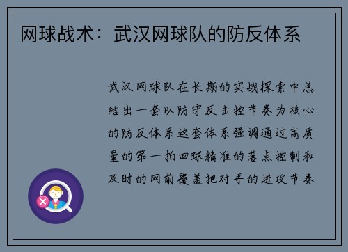 网球战术：武汉网球队的防反体系